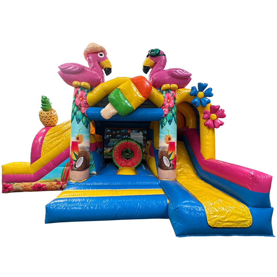Bouncy Castle with 2 Slides 3D Flamingo