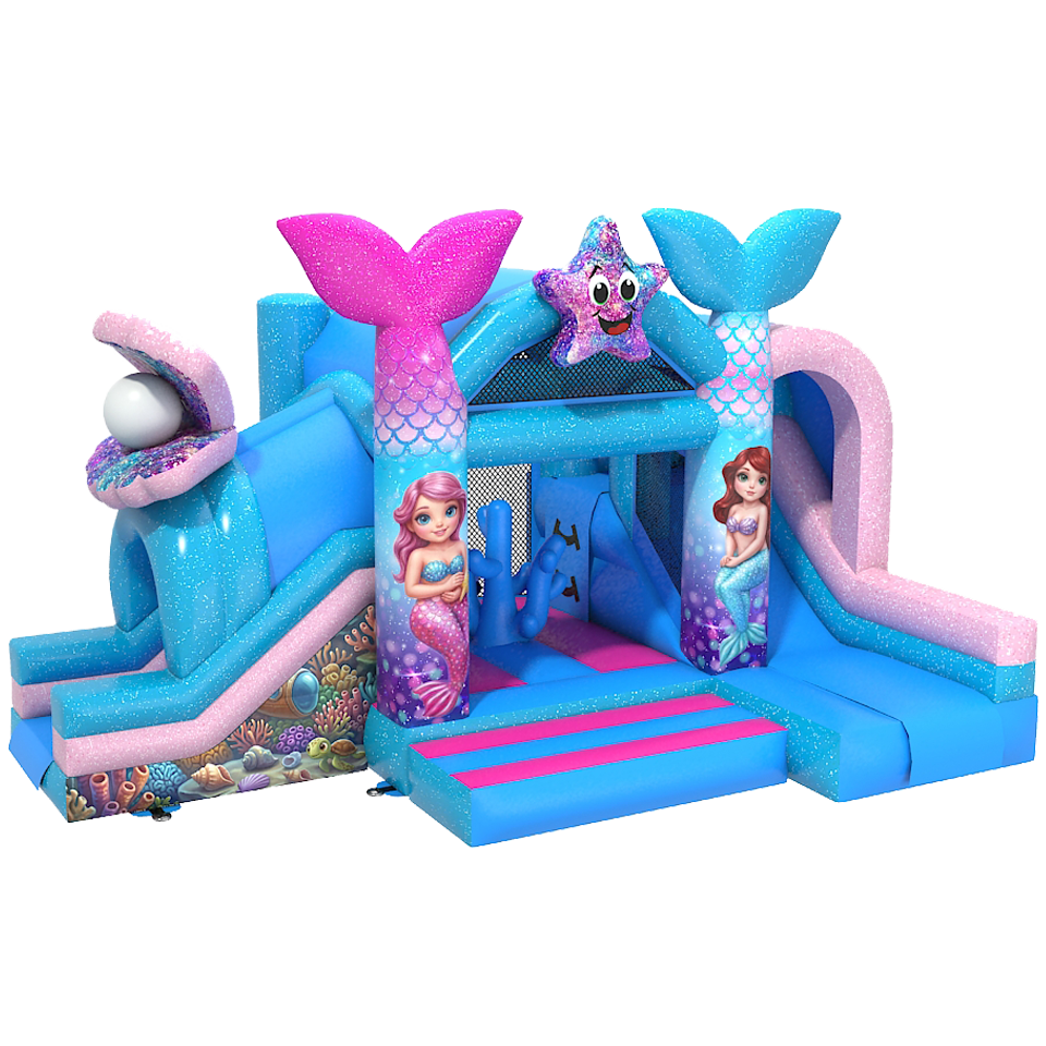 Bouncy Castle with 2 Slides 3D Glitter Mermaid