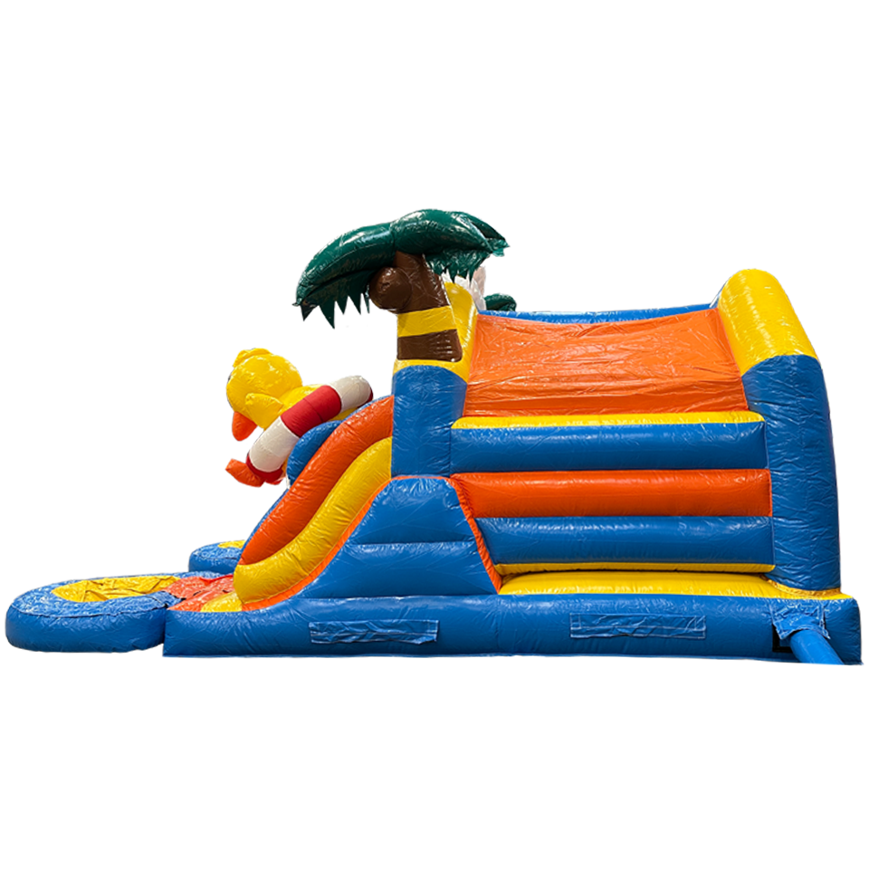 Zijkant Combo Midi 2 Glijbanen Eend Springkasteel